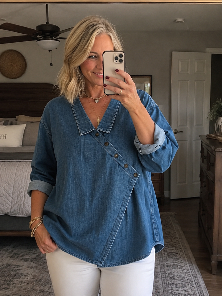 Marise Asymmetric Denim Blouse