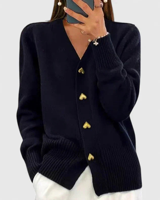 Evelyn | Heart-Button Knit Cardigan