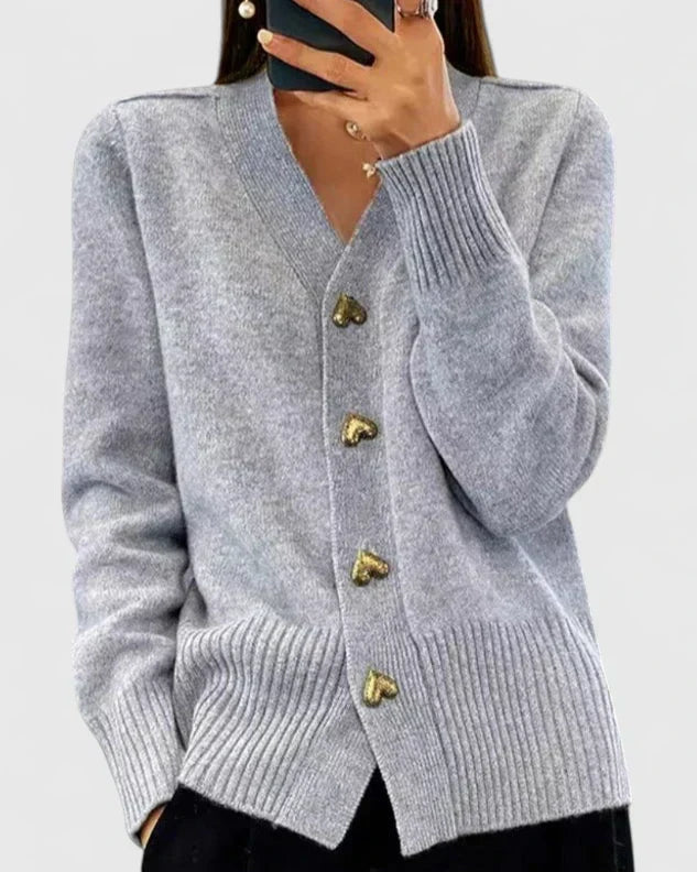 Evelyn | Heart-Button Knit Cardigan