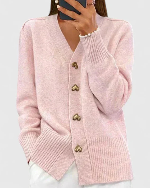 Evelyn | Heart-Button Knit Cardigan