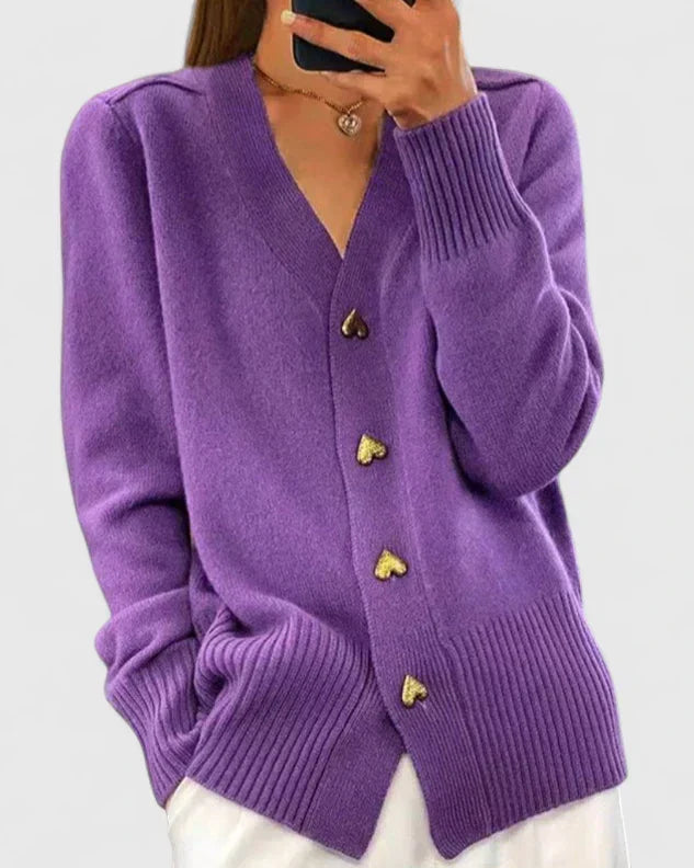 Evelyn | Heart-Button Knit Cardigan
