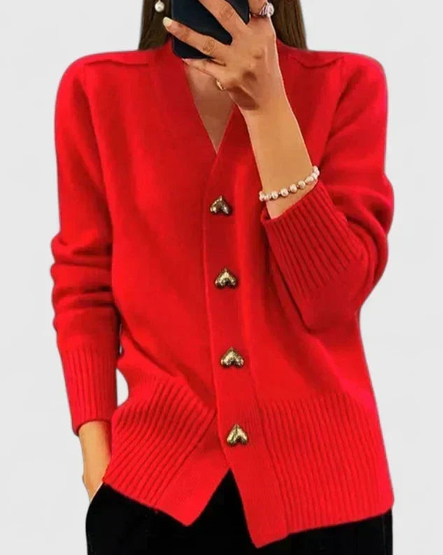 Evelyn | Heart-Button Knit Cardigan