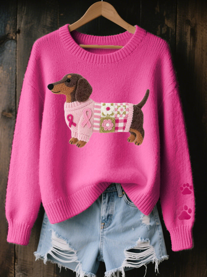 Clodagh | Knit Sweater with Felted Wool Dachshund Detail