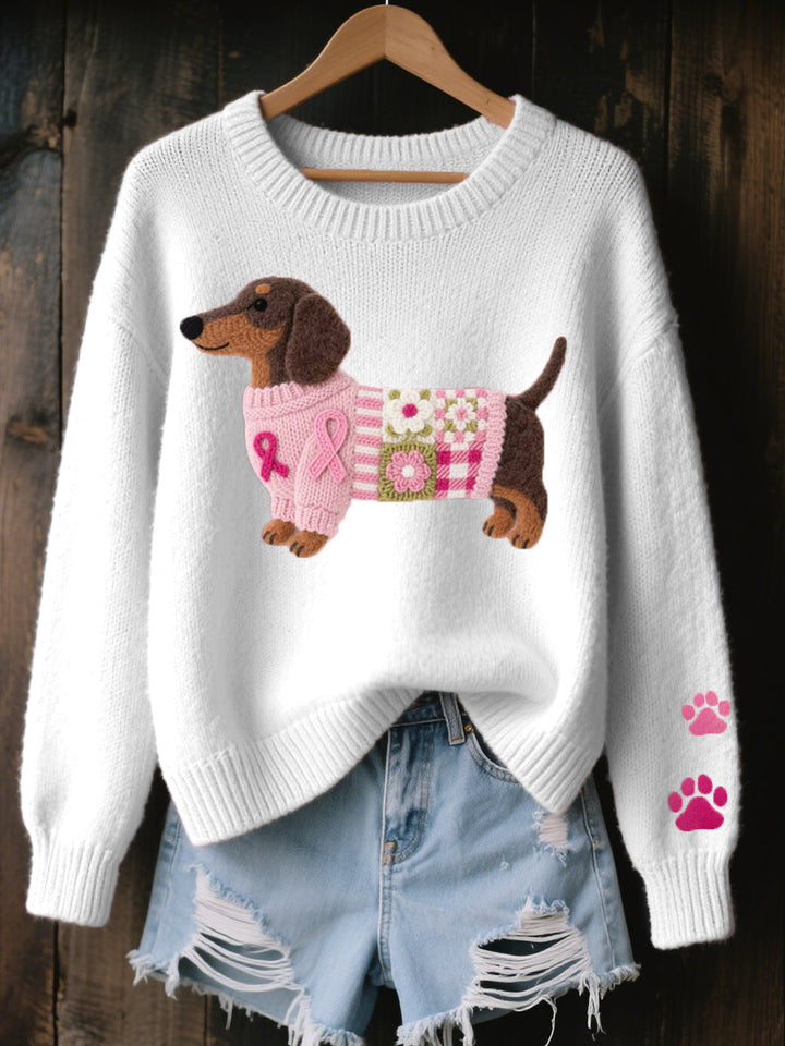 Clodagh | Knit Sweater with Felted Wool Dachshund Detail