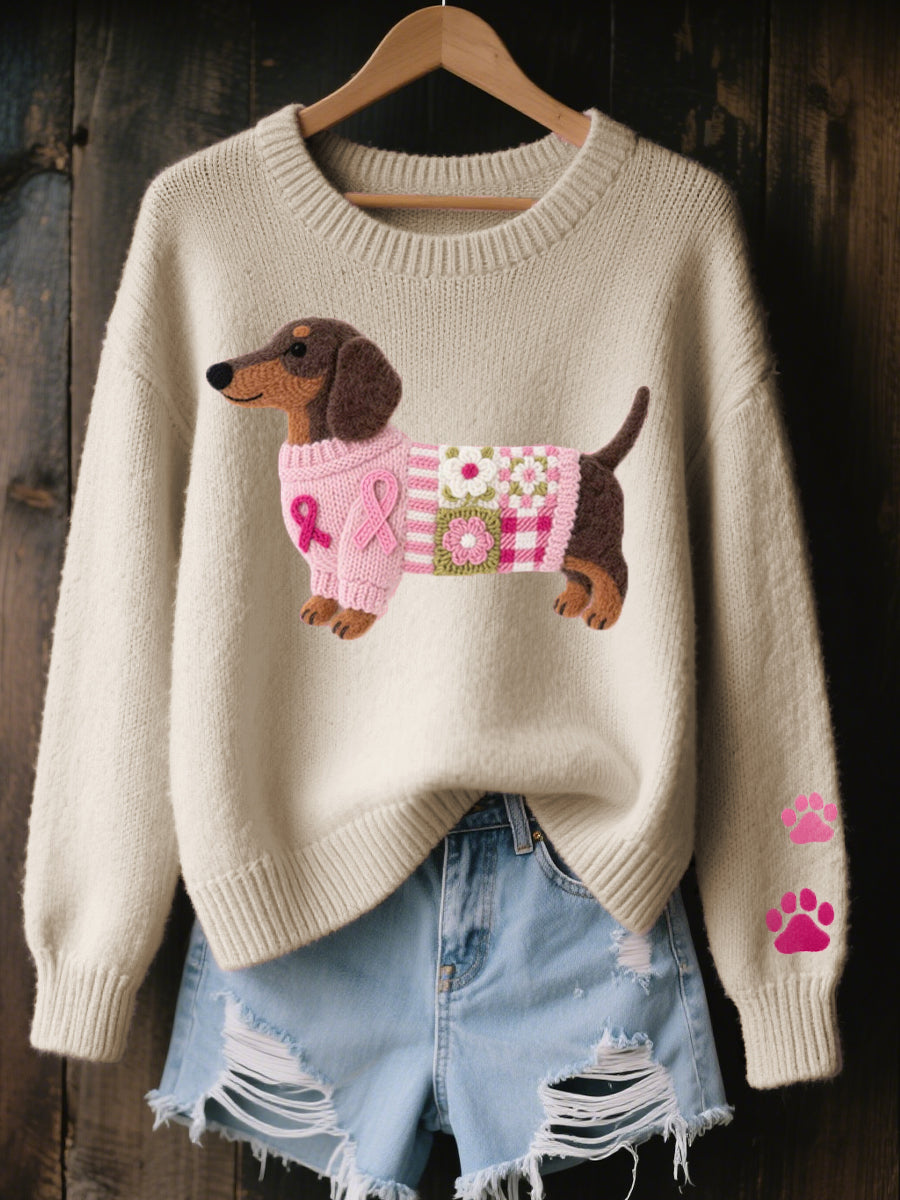 Clodagh | Knit Sweater with Felted Wool Dachshund Detail