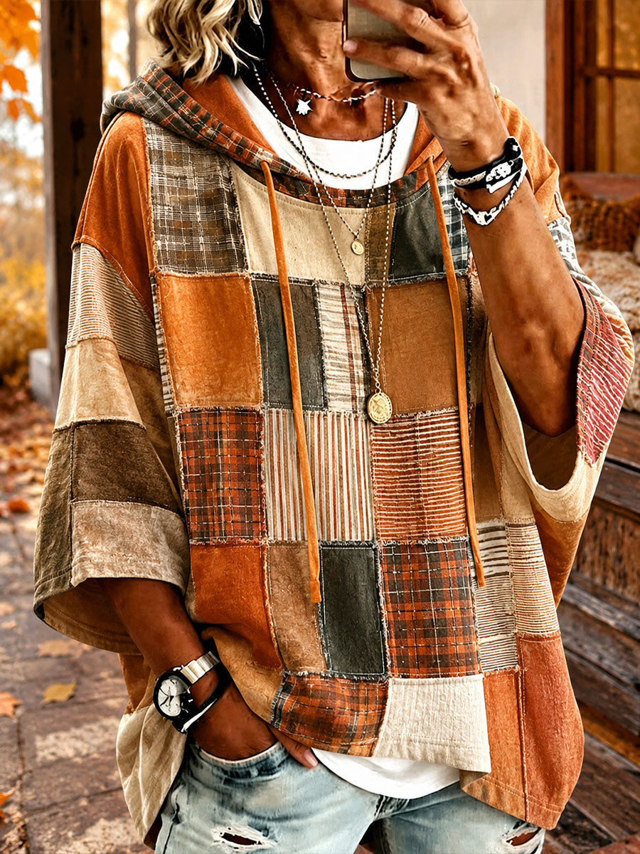 Gabriela Autumn-Toned Patchwork Oversized Hoodie