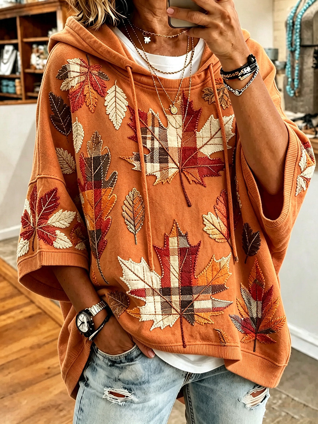 Otilia Autumn Leaf Print Oversized Hoodie