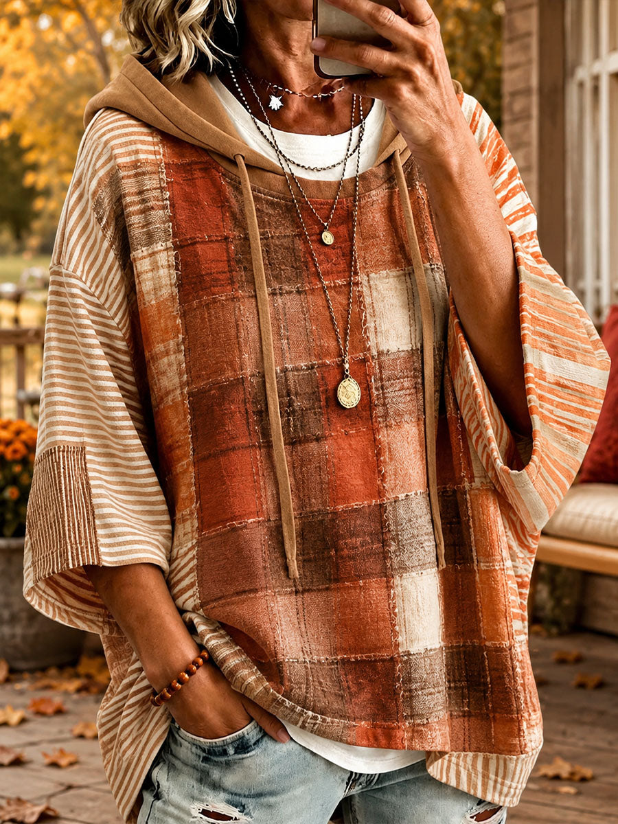 Simona Autumn-Toned Patchwork Oversized Hoodie