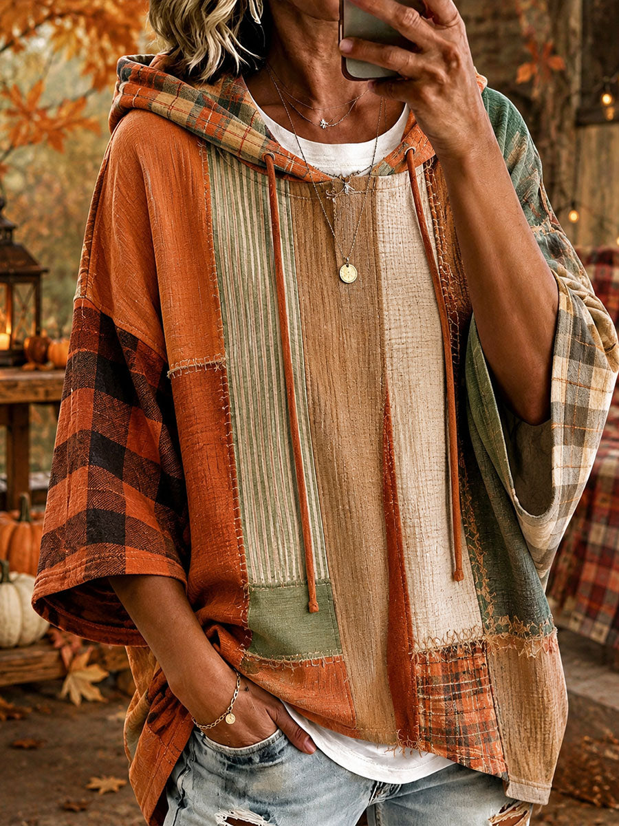 Andrea Autumn-Toned Patchwork Oversized Hoodie
