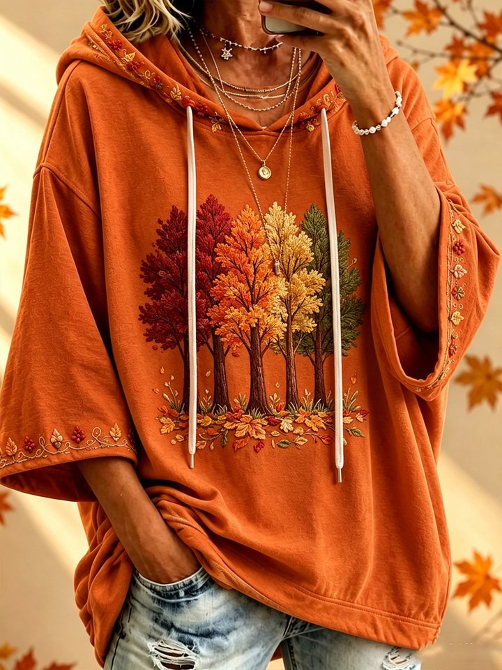 Maria Autumn-Print Oversized Hoodie – Orange