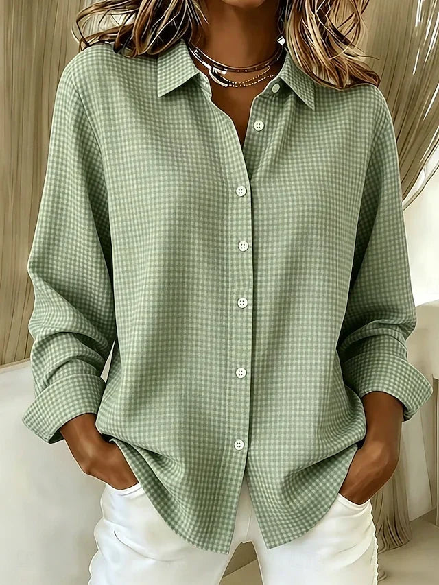 Hillrose Relaxed Gingham Button-Front Blouse – Sage Green