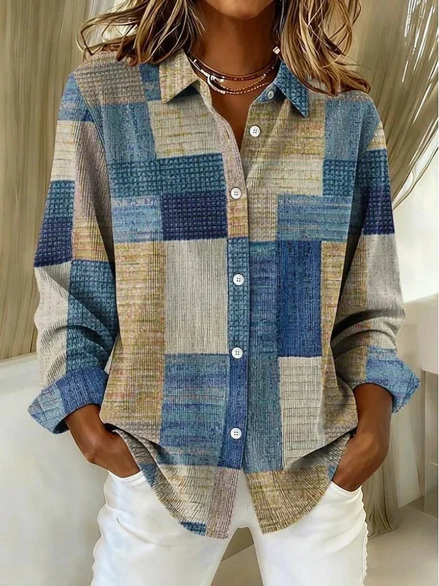 Merritt Vintage Patchwork Button Front Blouse – Blue