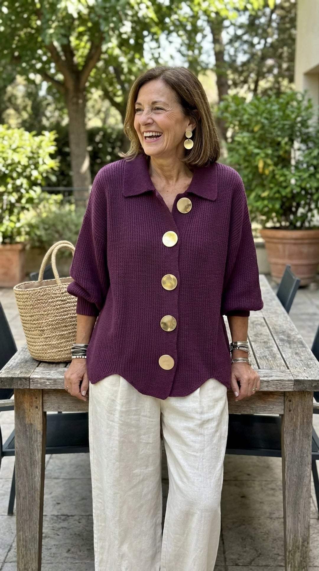 Isadora Oversized Collared Cardigan With Large Metal Buttons