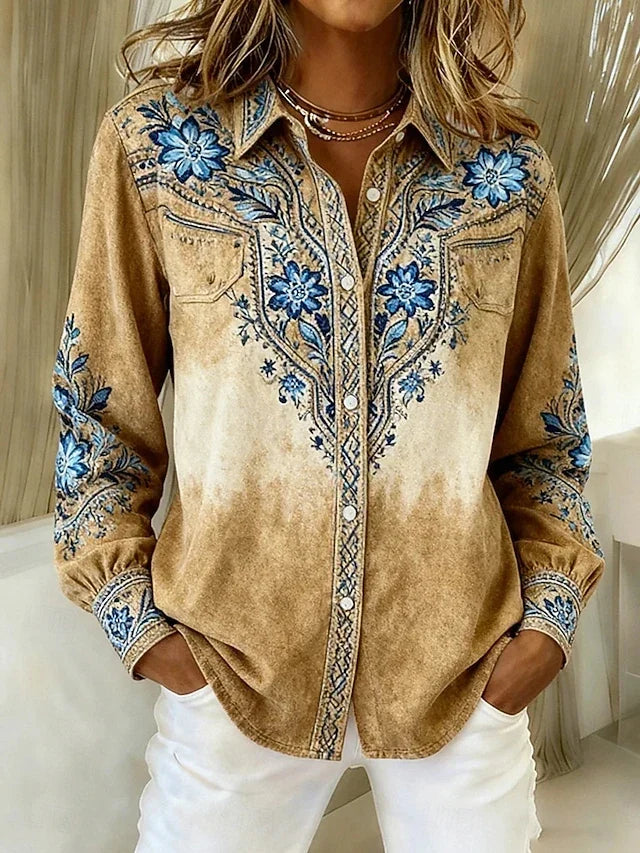 Tucson Vintage Western Floral Button Blouse – Blue