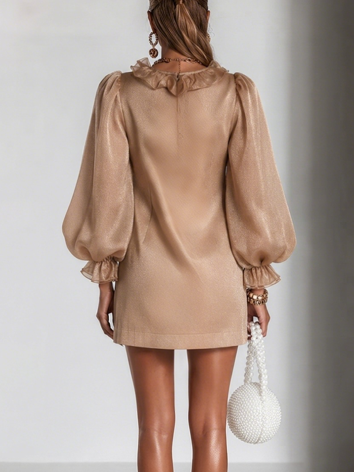 Guinevere | Ruffled Puff-Sleeve Straight-Cut Dress