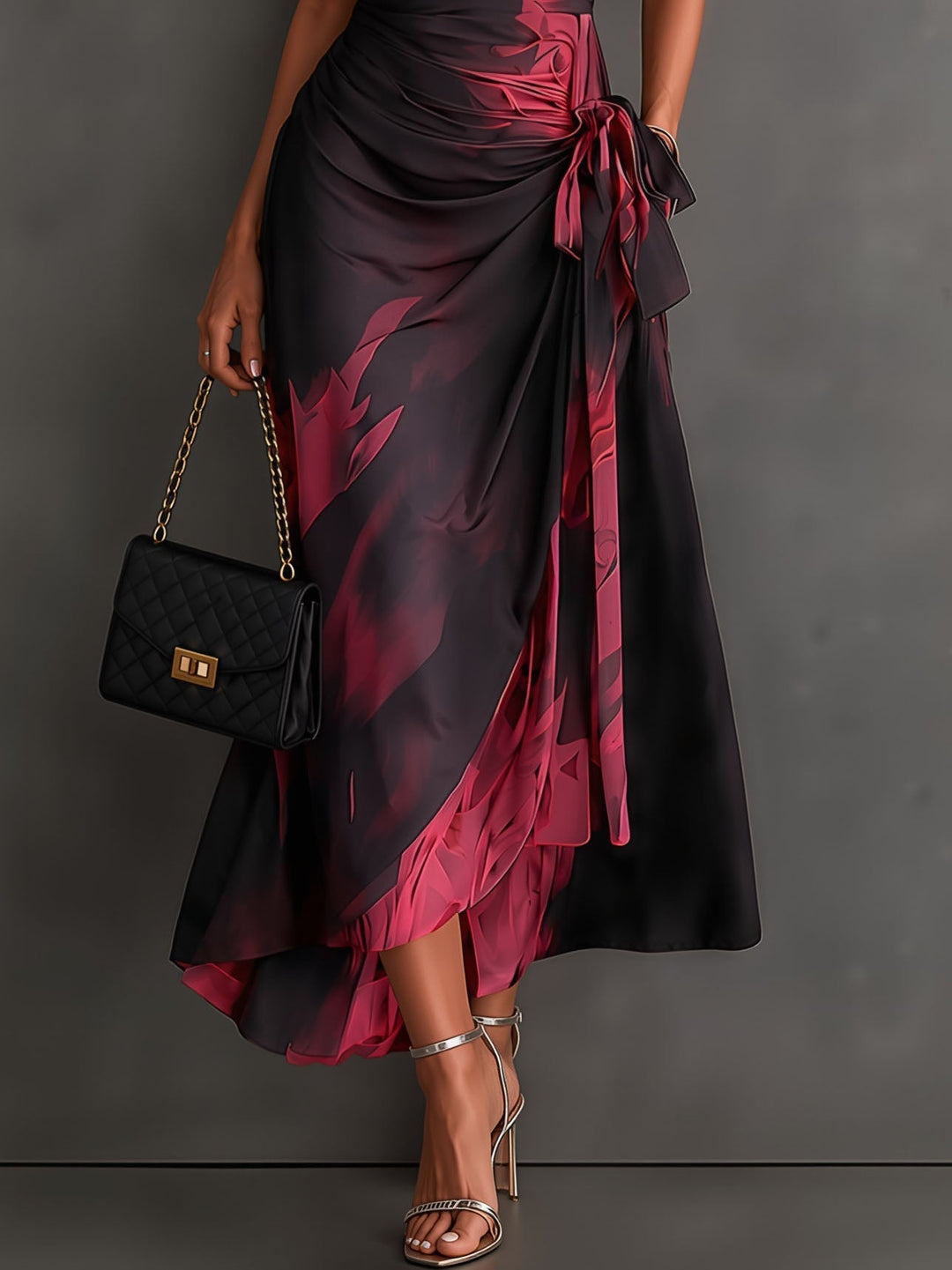 Ilaria Midi Wrap Dress in Bordeaux Watercolor Print