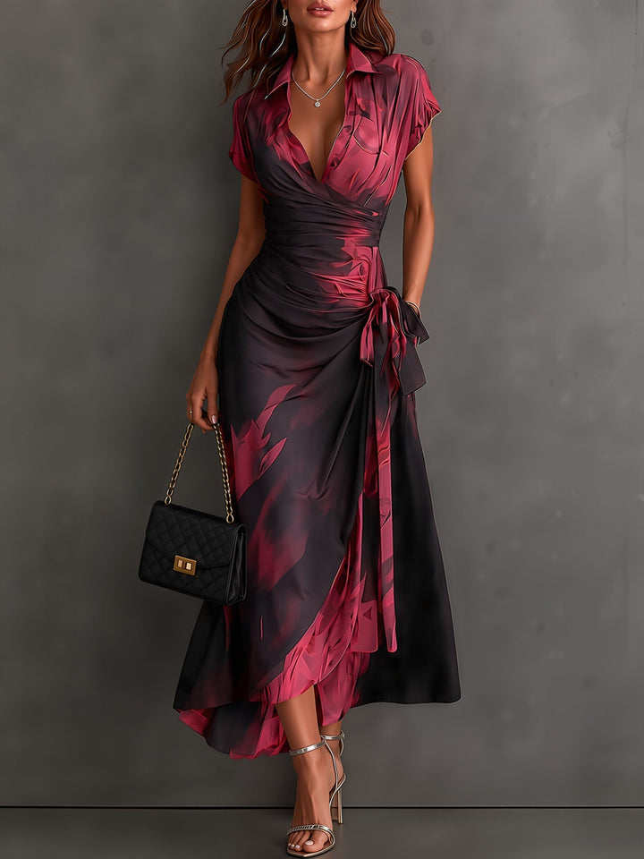 Ilaria Midi Wrap Dress in Bordeaux Watercolor Print