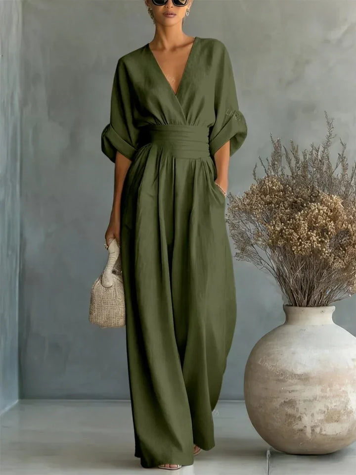 Verity Elegant V-Neck High-Waist Jumpsuit