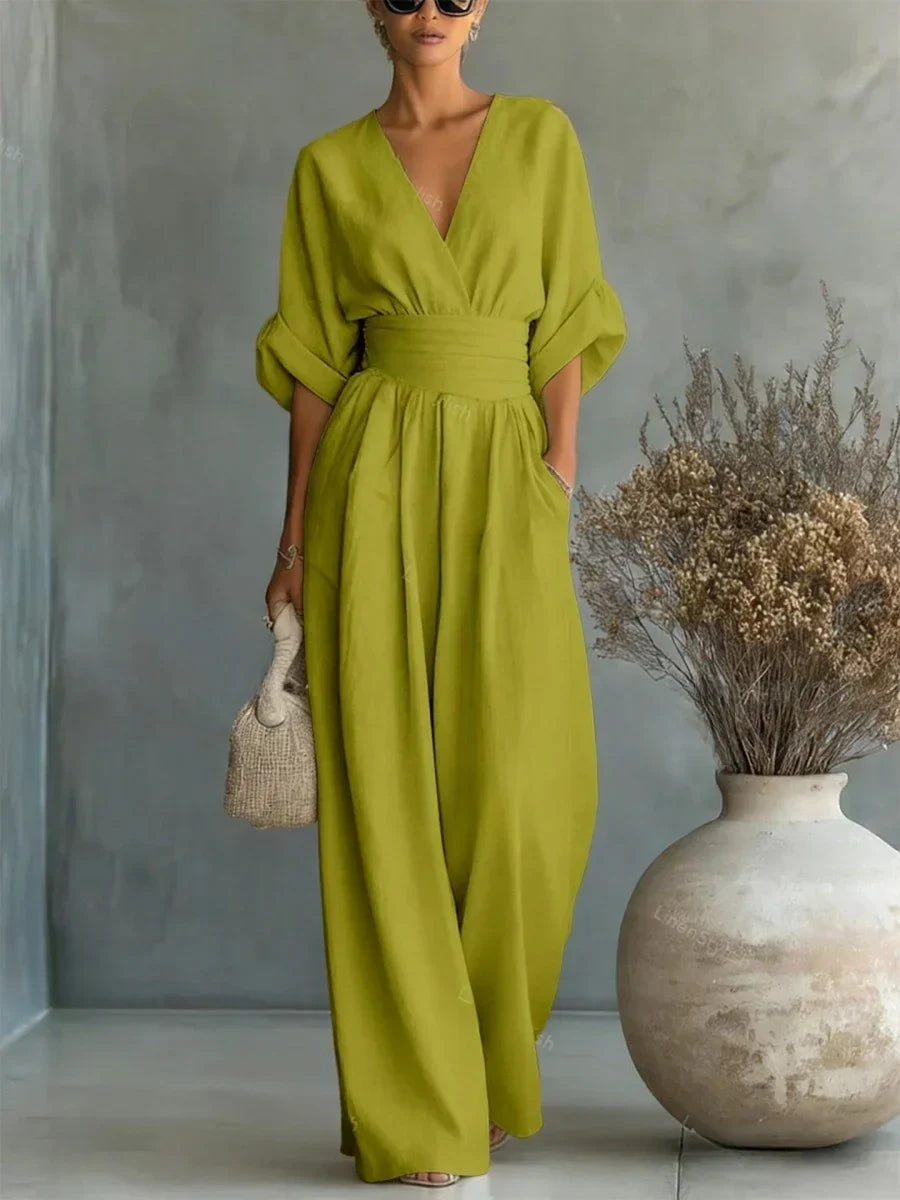 Verity Elegant V-Neck High-Waist Jumpsuit