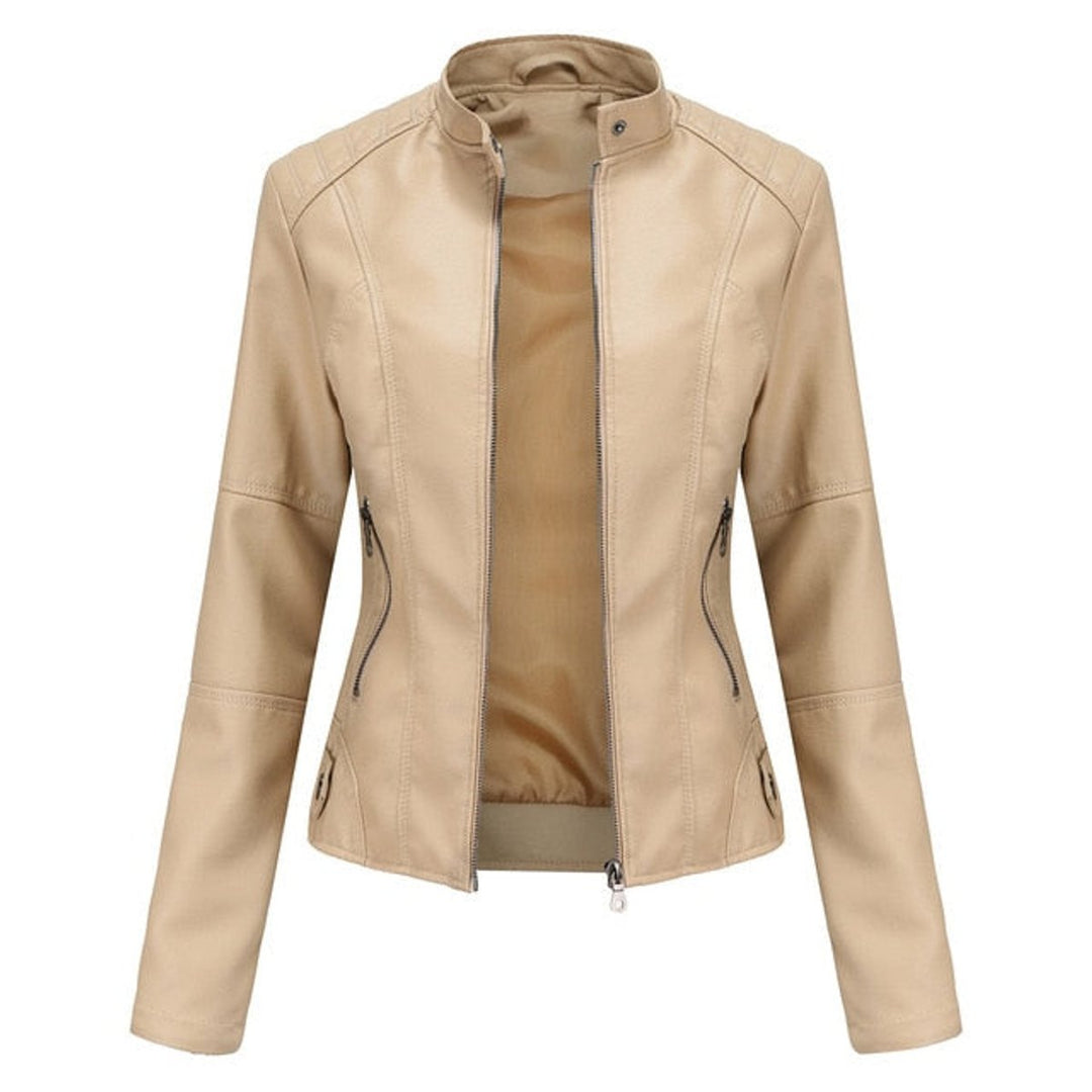 Helen Refined Stand-Collar Moto Jacket