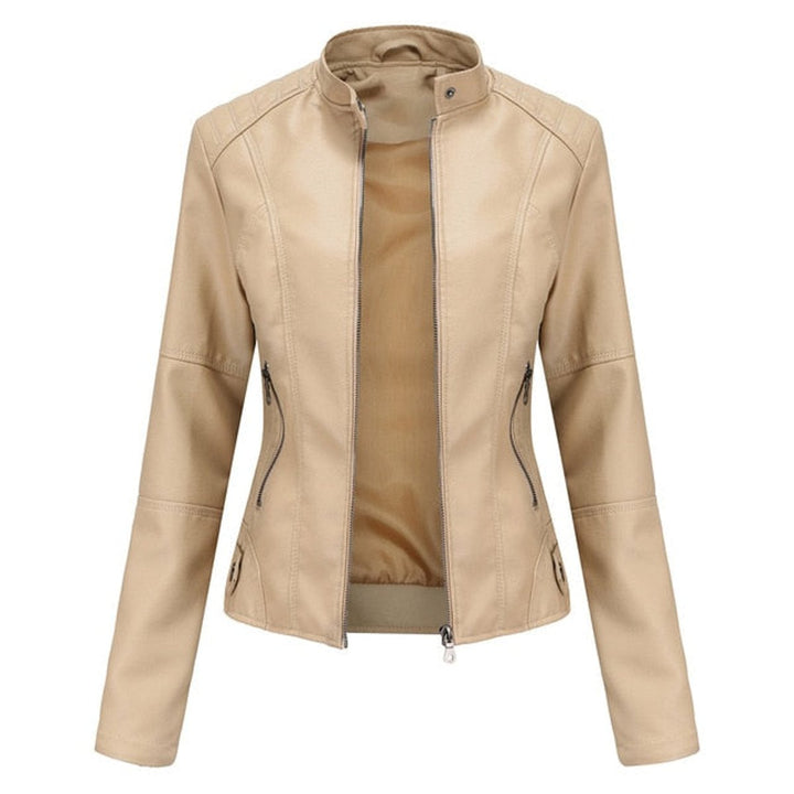 Helen Refined Stand-Collar Moto Jacket
