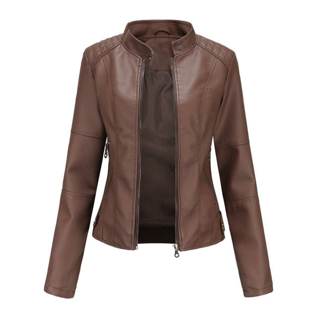 Helen Refined Stand-Collar Moto Jacket