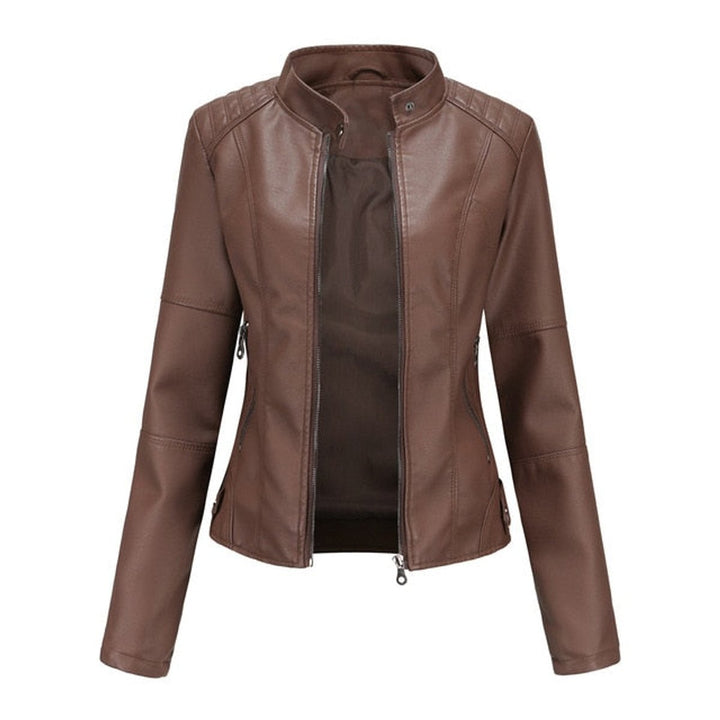 Helen Refined Stand-Collar Moto Jacket