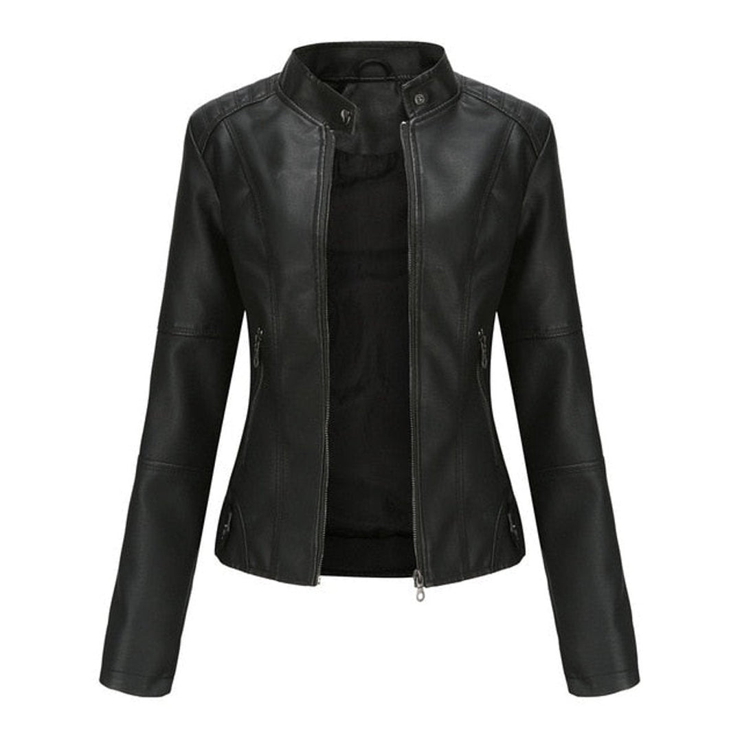 Helen Refined Stand-Collar Moto Jacket