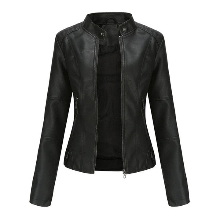 Helen Refined Stand-Collar Moto Jacket