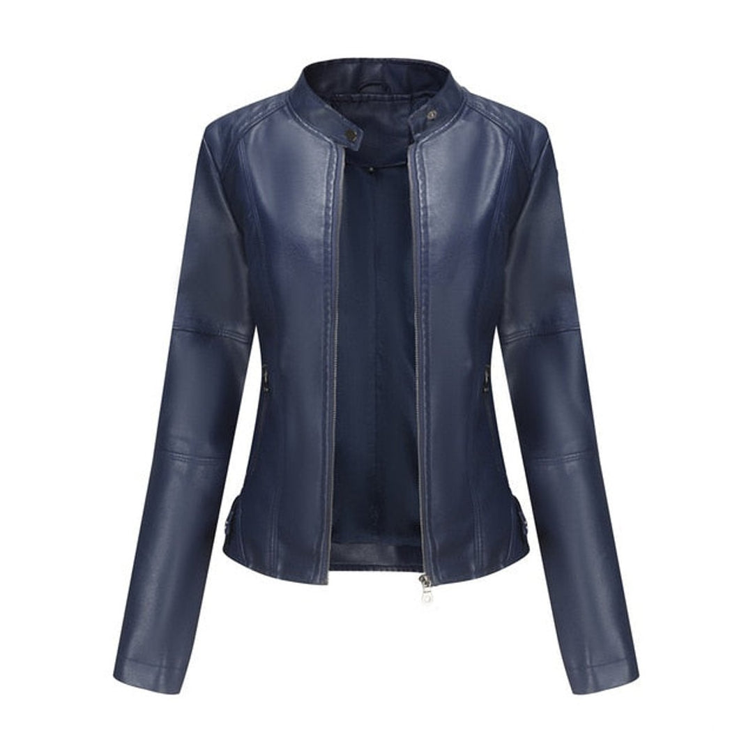 Helen Refined Stand-Collar Moto Jacket