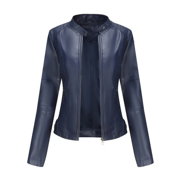 Helen Refined Stand-Collar Moto Jacket
