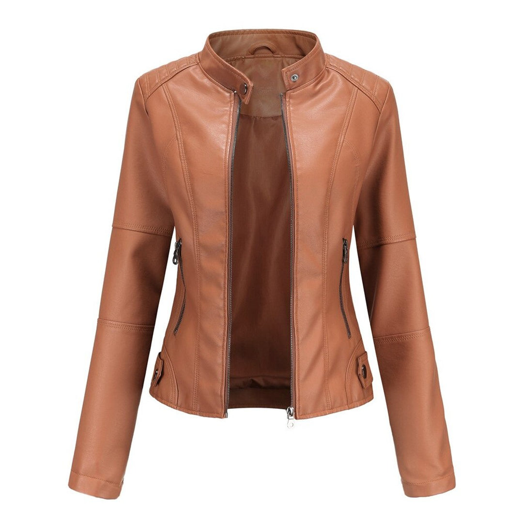 Helen Refined Stand-Collar Moto Jacket